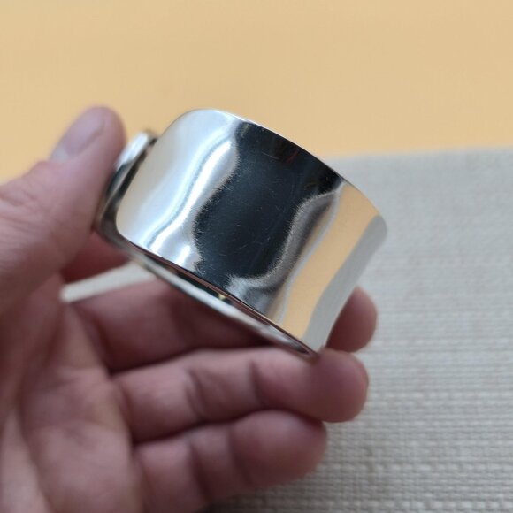 6 Inch Sterling Silver Solid Bright Wide Heavy Cuff Bracelet B572 - Picture 3 of 6